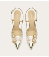 Embossed cloth stitching sandals with thin high heel