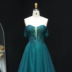 Full-length A-line evening gown with layered tulle skirt