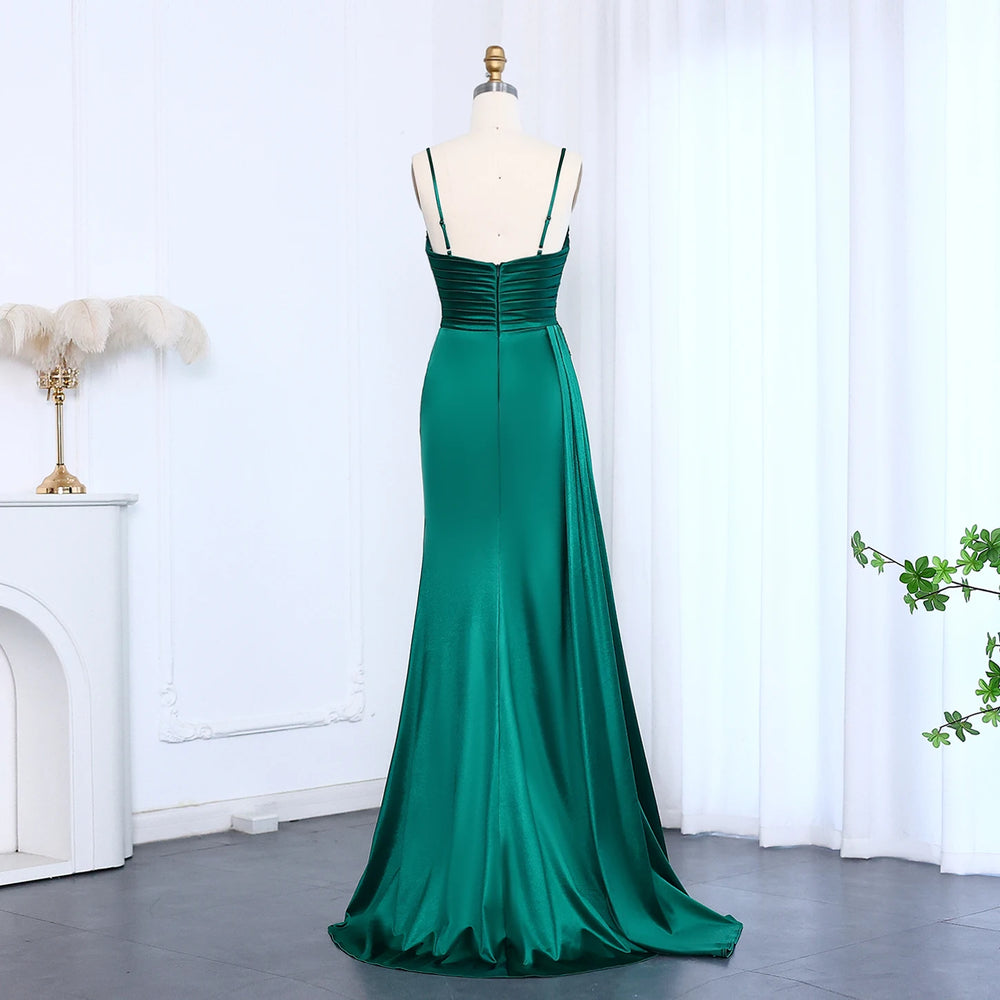 Backless detail on floor-length satin prom gown