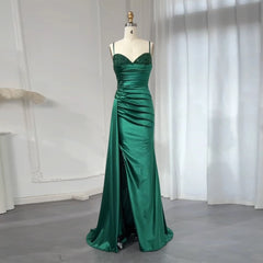 Sweetheart satin mermaid prom gown with draped skirt on mannequin