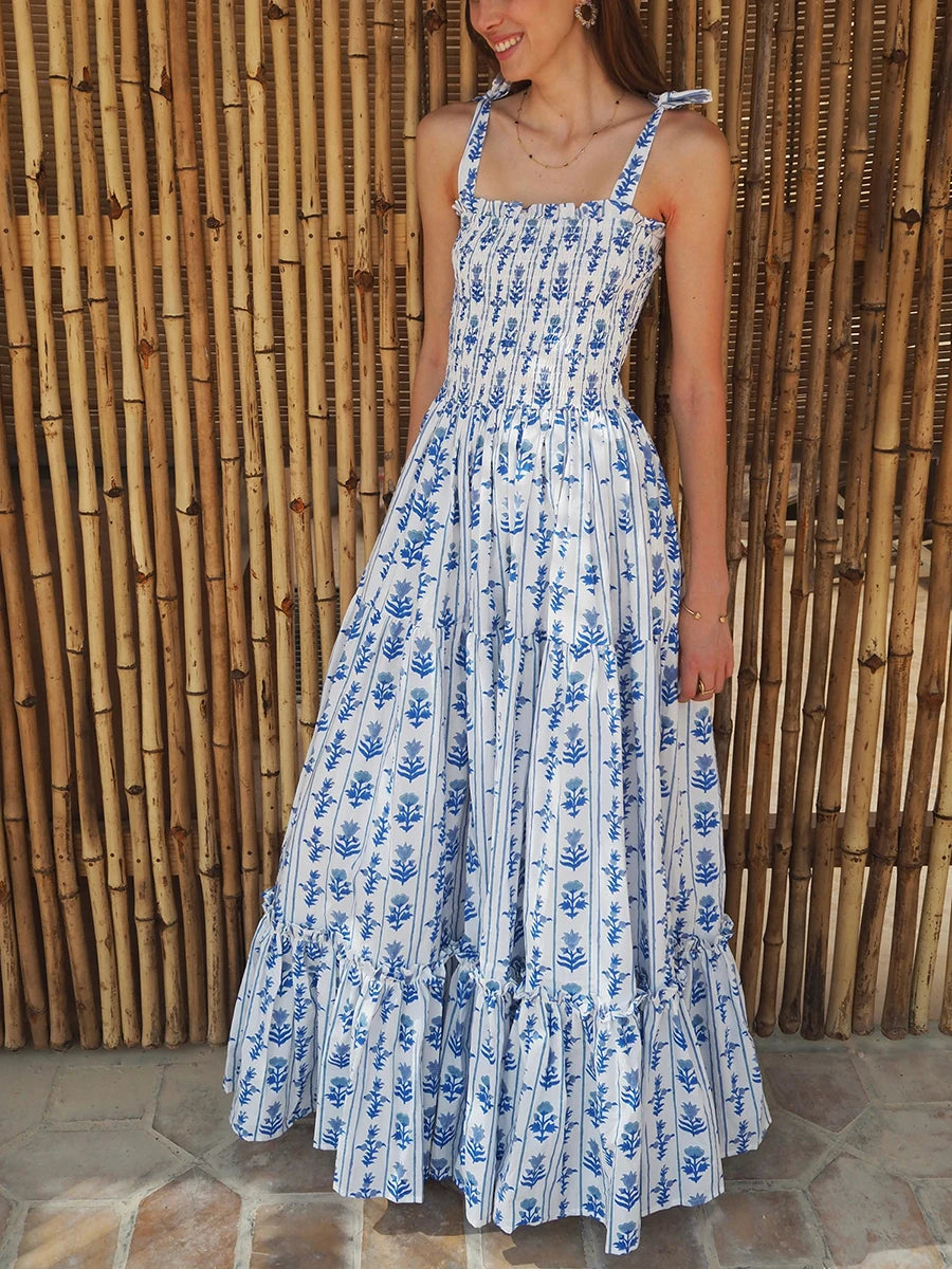 Empire waist backless floral dress for beach and travel