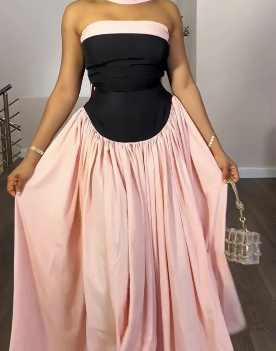 Empire waist draped gown shown for summer occasion wear