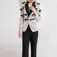 Shimmering silver pantsuit designed for formal occasions