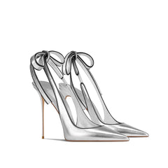 Fashion event metallic high heels with ankle tie detail
