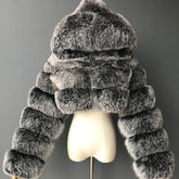 Plush faux fur short jacket with hood