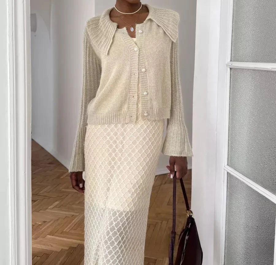 Feminine collar lightweight fall cardigan for daily wear