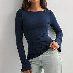 A close-up of the flare sleeve detail on the top.