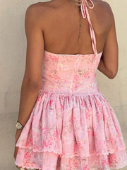 Halternet mini dress styled for vacation days