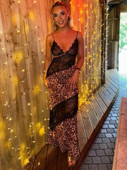 Club and beach party animal print dress with lace details