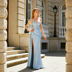 Close look at beaded and sequined detail on a sweetheart satin formal gown with built-in bra support