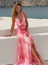 Floral halter backless beach maxi dress for women