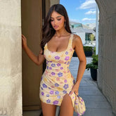 Floral mesh mini dress with sequins styled for a summer night out
