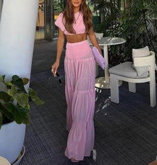 Floral two-piece co-ord set in pink trending for garden parties and day events