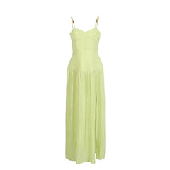 Lightweight woven maxi dress with soft pleats and long silhouette