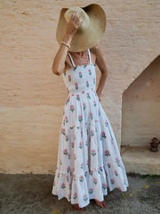 Flowy floral ankle length dress for vacation and summer events