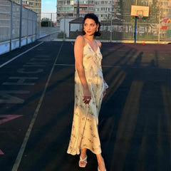 French camisole style floral maxi dress for vacation wardrobe