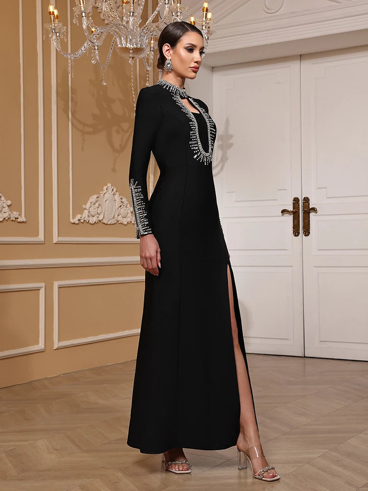 Formal luxury dress with slimming silhouette and sparkle