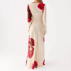 Garden party floral maxi dress in bright white and red for family occasions