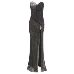 Glamorous mermaid gown displayed for upscale formalwear and parties