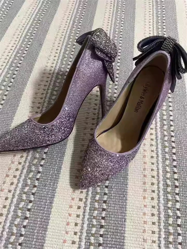 Elegant sequined party pumps with thin stiletto heel