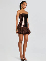 Glitter party brown above-knee mini ideal for statement events