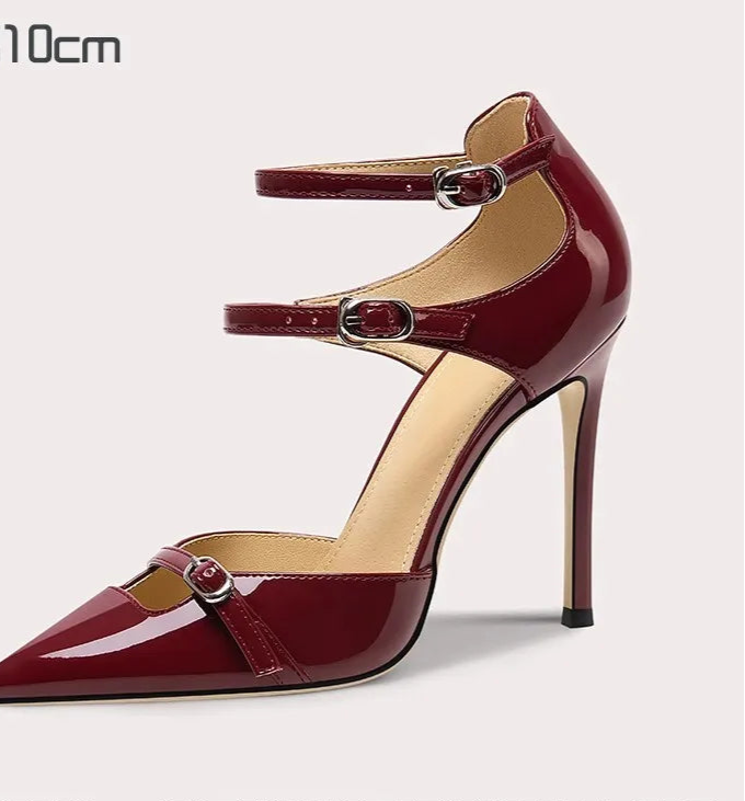 Glossy red stiletto sandals for weddings and parties