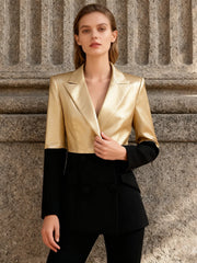 Gold and black two-tone blazer with a slim double-breasted silhouette