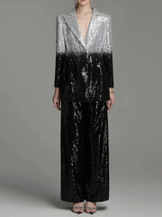 Gradient sequin pantsuit featuring slim blazer and wide-leg trousers