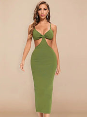 green cut out bralette maxi dress front view on model