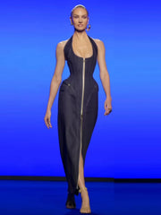 Women’s halter neck zipper gown for club nights