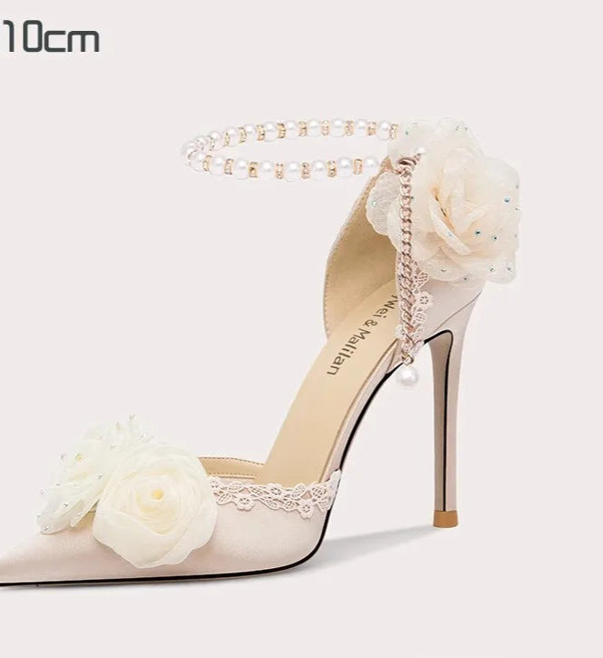 Handmade bridal pearl bow shoes for proms and events