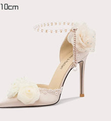 Handmade bridal pearl bow shoes for proms and events