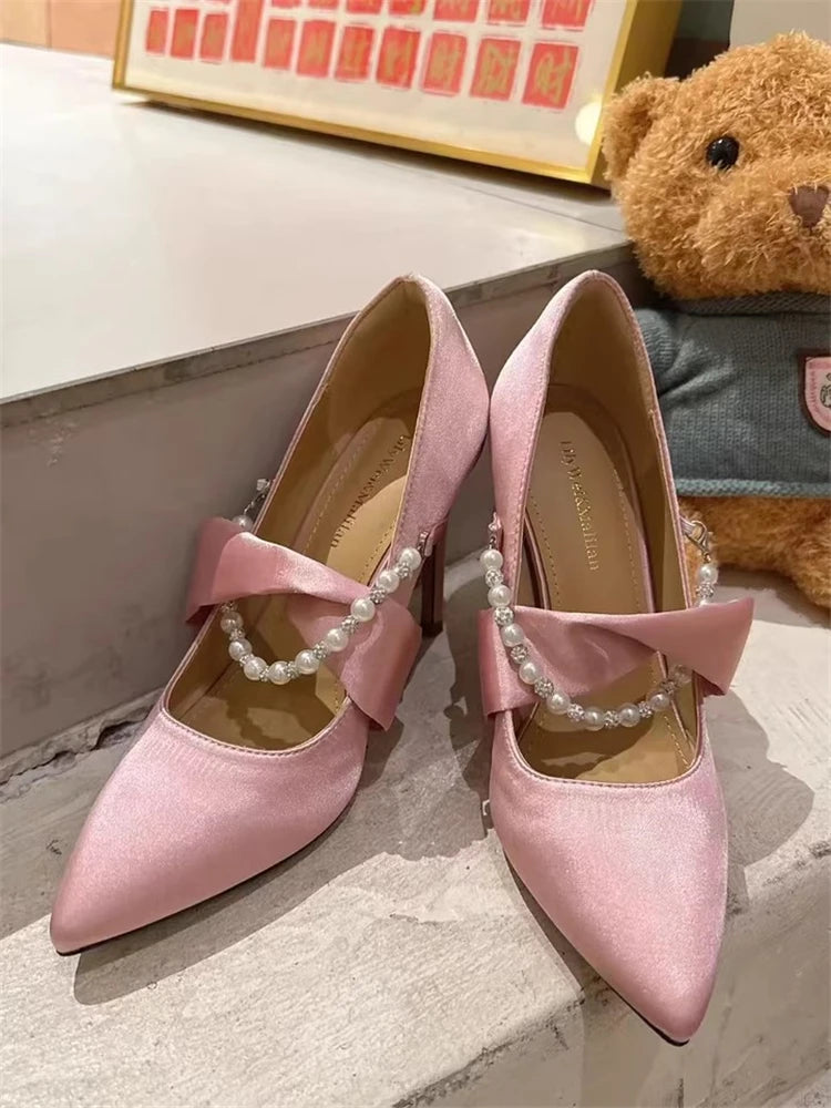 Handmade pearl rhinestone wedding shoes with comfort insole