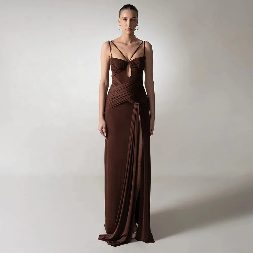 Draped maxi dress with cutout bodice detail and sleek silhouette