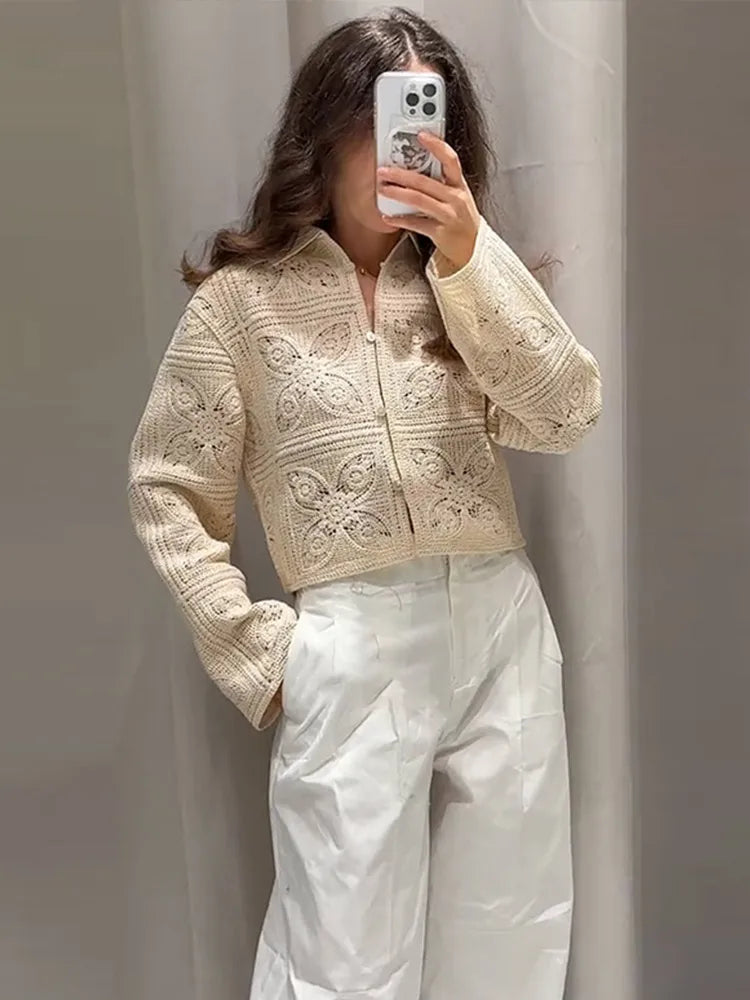 Lightweight cotton knit two-piece outfit in beige