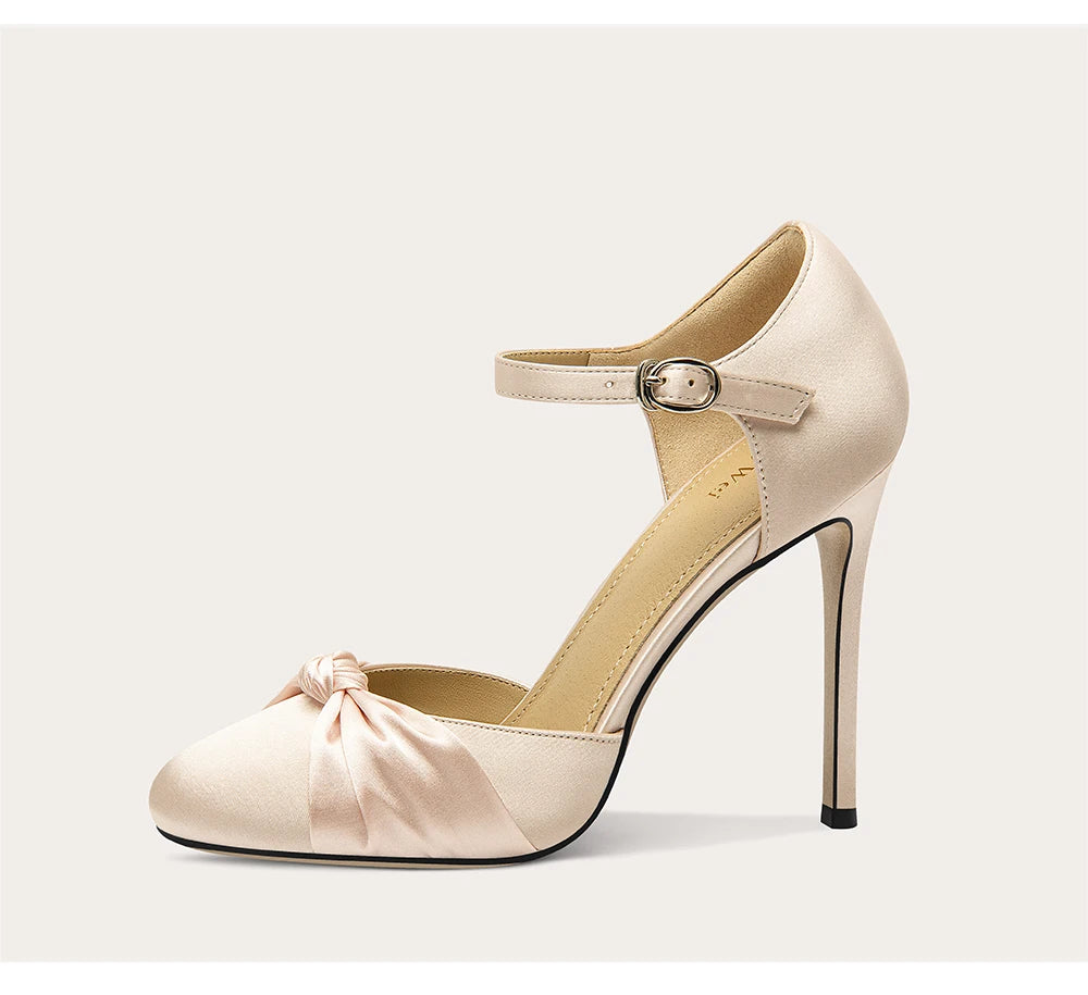 Women’s silk bow evening sandals in round toe design