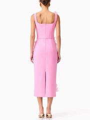 Jersey polyester evening dress with floral applique