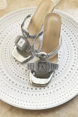 Jewelry strap silver crystal heels styled for evening events and weddings
