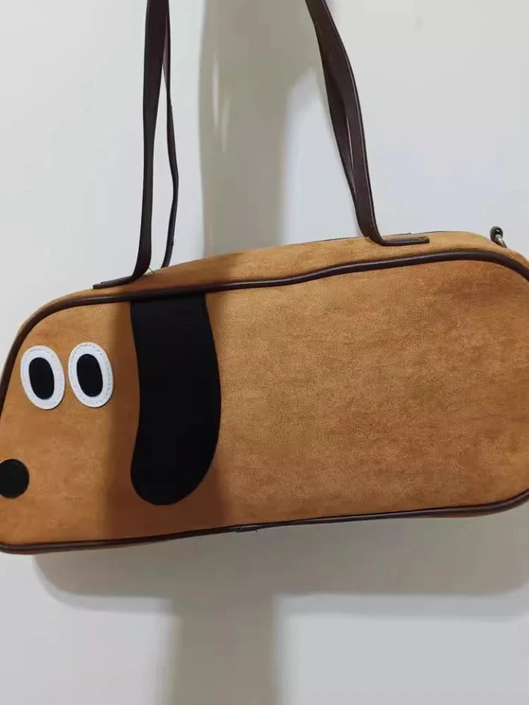 Kawaii fashion college campus travel tote with dog and bear design