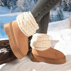 Side angle of women’s non slip winter boots in suede with knit shaft