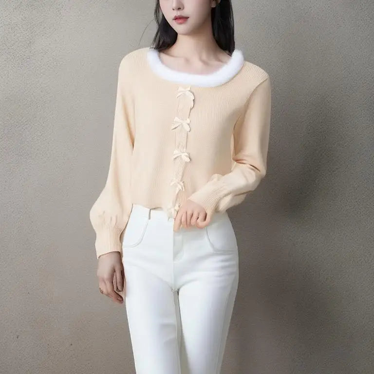 A close-up shot of the soft, hairy texture on the knitted fabric.