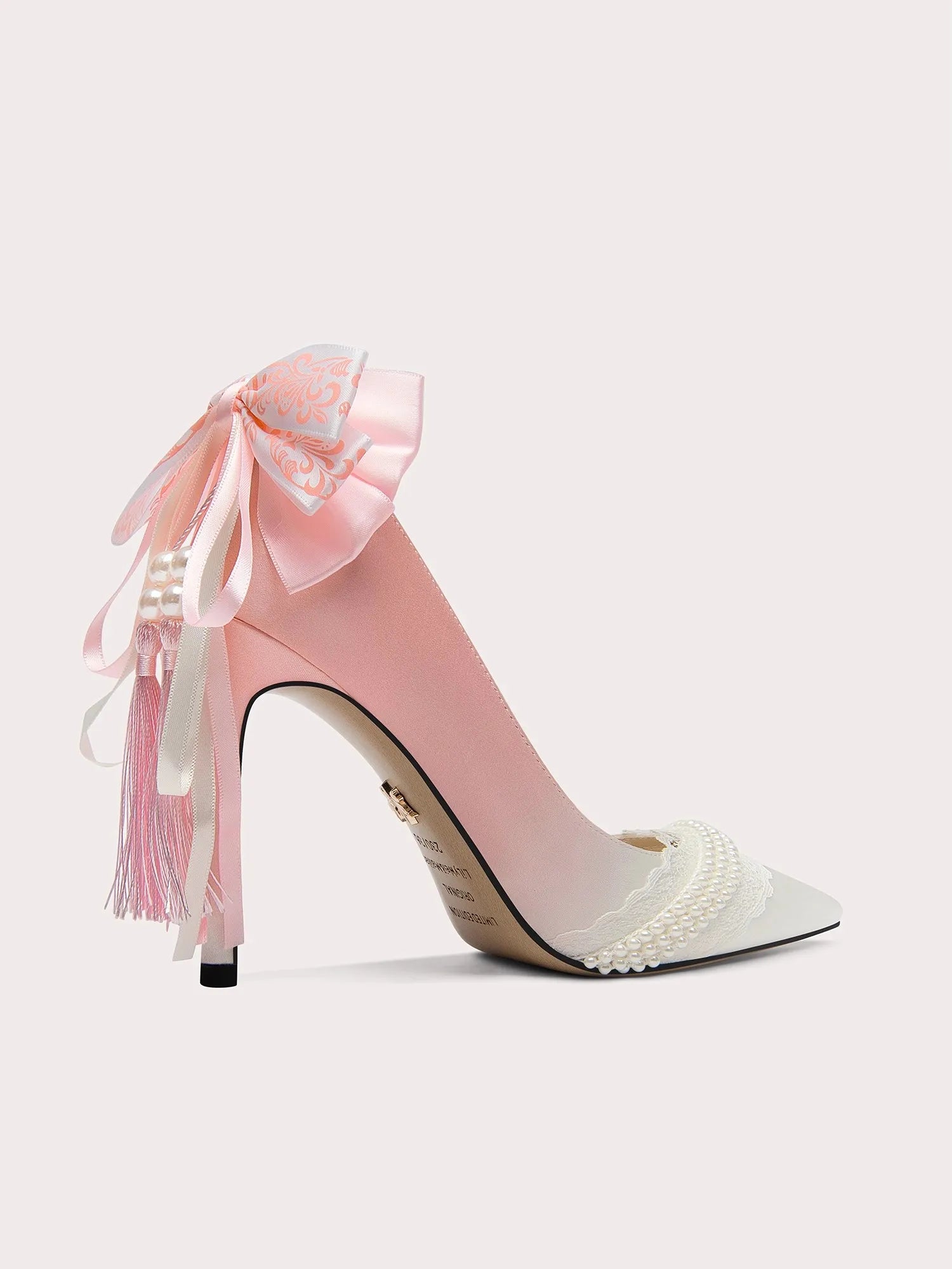 Handmade silk high heel sandals with bow detail