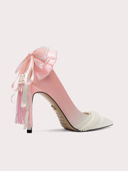 Handmade silk high heel sandals with bow detail