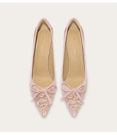 Lace stiletto heels with bow detail and pointed toe