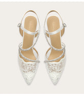 Lace mesh rhinestone pointed toe wedding sandals
