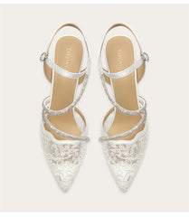 Lace mesh rhinestone pointed toe wedding sandals