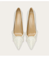 Lace pearl wedding pumps with pointed toe and thin heel