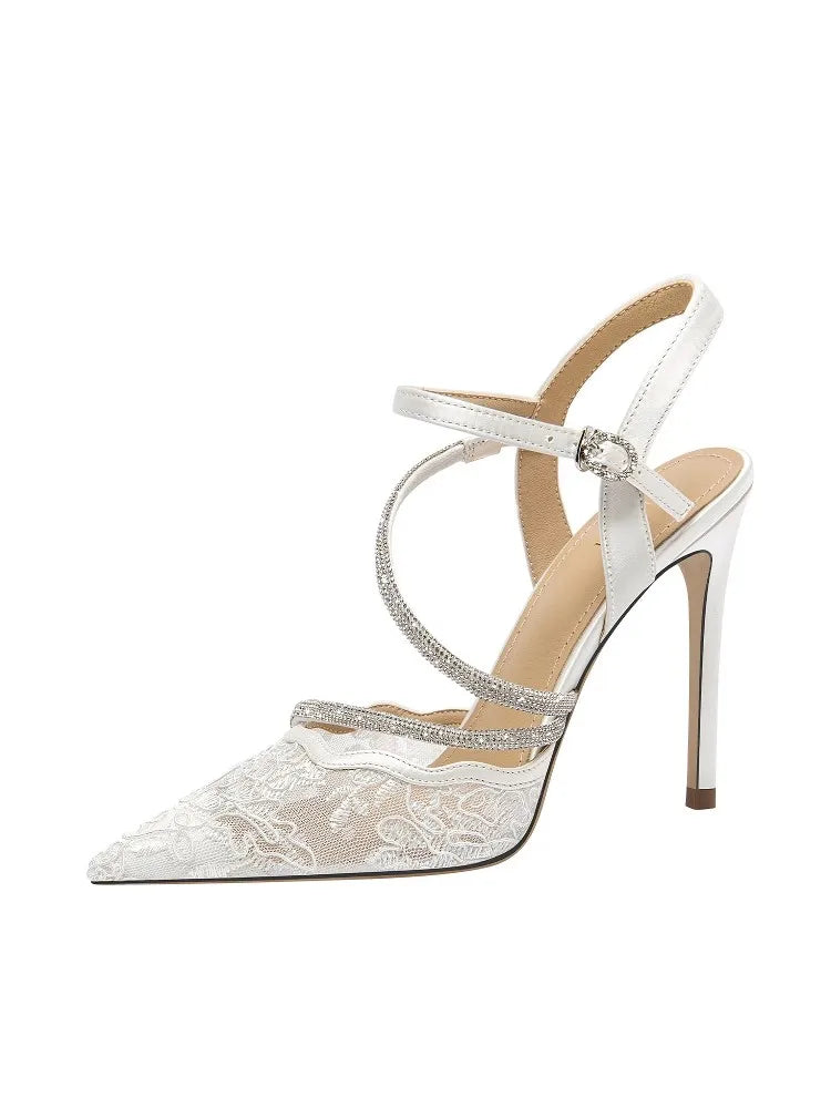 Rhinestone lace strap party shoes for women