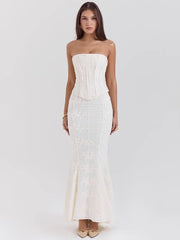 Two-piece lace-up off-shoulder dress set