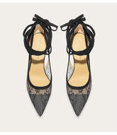 Pointed lace-up high heel pumps with lace upper